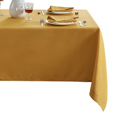 Golden Yellow Square Polyester Fabric Tablecloth with Eyelet Border