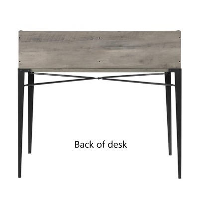 42" Grey Wash Industrial Secretary Desk with Hutch and Drawers