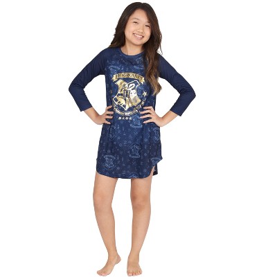 HARRY POTTER Hermione Hogwarts Logo Ravenclaw House Crest Raglan Sleepshirt Pajama Nightgown Blue