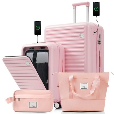 YONWAY 4-Piece Luggage Set ,20in Carry-On(Front opening panel design),28in Checked Suitcase,Duffel Bag ,Wet-Dry Toiletry Bag,Back to School