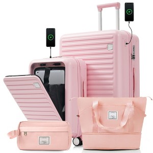 YONWAY 4-Piece Luggage Set ,20in Carry-On(Front opening panel design),28in Checked Suitcase,Duffel Bag ,Wet-Dry Toiletry Bag,Back to School - 1 of 4