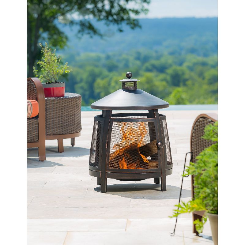 Evergreen Tall Fire Pit with Chimney- 22 x 31 x 22 Inches Outdoor Safe and Weather Resistant with Spark Guard, Fire Pan, and Poker, 2 of 10