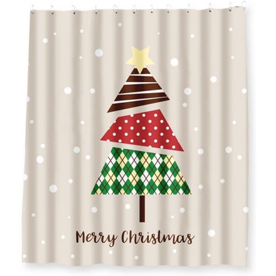 Golden Christmas tree and gift box Shower Curtain Bathroom Fabric & 12hooks 
