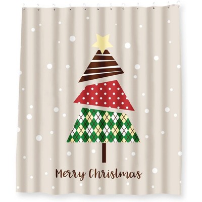 Photo 1 of Christmas Shower Curtain - Bathroom Shower Decorations, Christmas Tree Sliding Shower Curtain Design with 12 Plastic Hooks - 70x71"