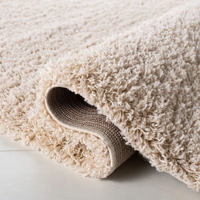 Ivory Synthetic Square Shag Area Rug 6'7"