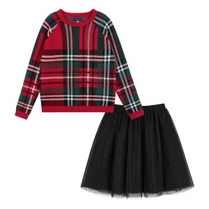 Andy & Evan  Kids  Girls Plaid Sweater w/Tulle Skirt - 1 of 4