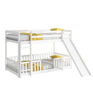NicBex Twin Over Twin Bunk Bed with Slide and Guardrail,Twin Loft Bed with Ladder and Convenient Gate,Solid Pine Wood Bunk Beds for Bedroom - 1 of 4