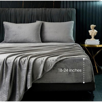 BAFODE 250 Velvet Sheets Queen, Extra Deep Pocket Sheet Set fits, Hotel Luxury Soft Fleece Plush Sheets Warm