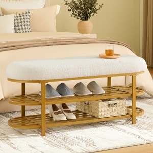 GYIIYUO 46" Shoe Storage Bench with Cushion Entryway Bench Modern Metal Legs Shoe Rack end of Bed with Shelf - 1 of 4
