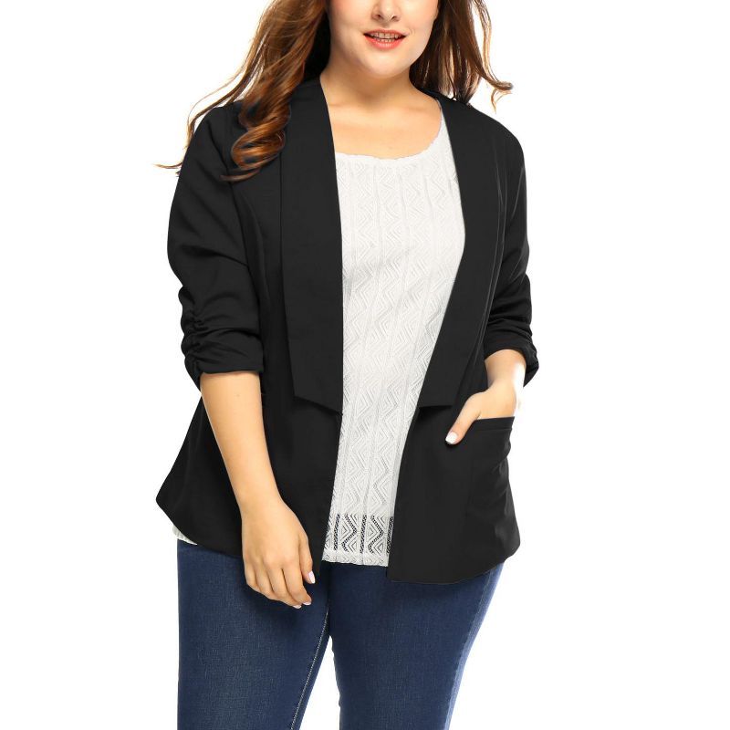 Agnes Orinda Women's Plus Size Fashion Formal with 3/4 Pleated Sleeves and Shawl Collar Blazers, 4 of 8