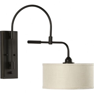 Progress Lighting Kempsey 1-Light Wall Bracket, Steel, Antique Bronze, Summer Linen Shade - 1 of 4