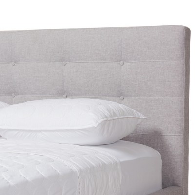 Valencia Queen-Sized Greyish Beige Tufted Upholstered Bed with Walnut Legs