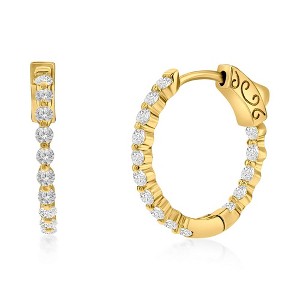 Bella Silver Sterling Silver 20mm Inside-Outside Round CZ Hoop Earrings  - Gold Plated - Gold - 1 of 2