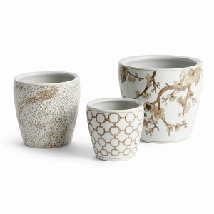 Plum & Post Brown & White Chinoiserie Province Flower Pots, Set of 3 - 1 of 4