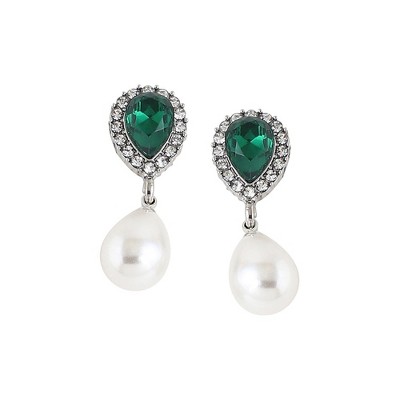 SOHI Women's Green  Embellished Teardrop Earrings
