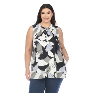 Plus Size Pleated Front Sleeveless Tunic Top - 1 of 4