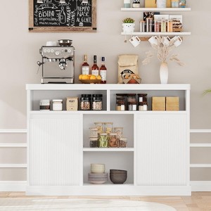 Fluted Sideboard Buffet Cabinet with Adjustable Shelves, Modern Credenza with 2 Enclose Storage Space, 4 Semi-Open Storage Cabinet - 1 of 4
