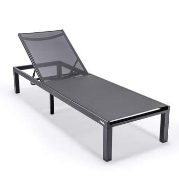 LeisureMod Marlin Patio Sling Chaise Lounge Chair in Black Aluminum