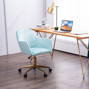 CAVINAS Velvet Adjustable Swivel Office Chair with Gold Metal Legs and Universal Wheels,Desk Chair for Work Study - 1 of 4