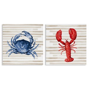 Stupell Industries Nautical Crab & Lobster Beige Stripes, 17" x 17" - 1 of 4