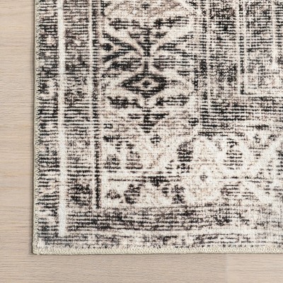 Eco-Friendly Gray Medallion 4' x 6' Synthetic Washable Rug