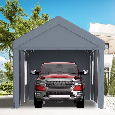 10×20 FT Garage, Portable Garage with Roll-up Doors and Ventilated Windows, Galvanized Steel Frame and PE Canopy-Coolbibila