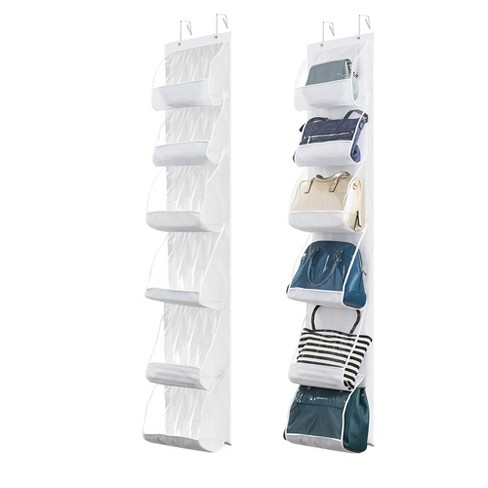 Clear Hanging Handbag Storage Organizer 6 Pockets Dustproof Bags for  Handbags, Clear Handbag and Purse Storage Organizer for Hanging Closet with  Hook White