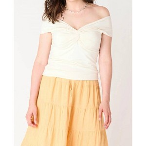 Women's Off The Shoulder White Top Twisted Neckline - Dex Clothing - 1 of 3