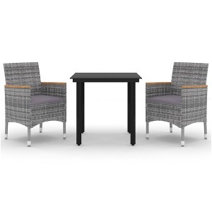 vidaXL 3 Piece Patio Dining Set with Cushions Poly Rattan and Glass GRAY - 1 of 1