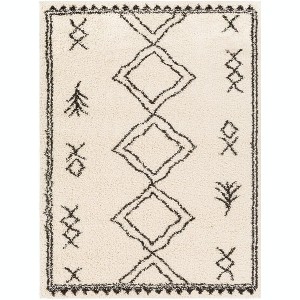 Livabliss Beni shag 5'3"x7' Rectangle Woven Indoor Area Rugs Cream: Stain-Resistant Polypropylene, High Pile, Ikat Design - 1 of 4