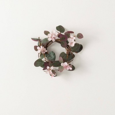 Sullivans Artificial 12" Wild Flower Candle Mini Wreath, Pink