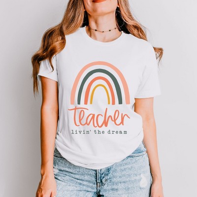Simply Sage Market Teacher Livin' The Dream Rainbow Short Sleeve Tee - L - White