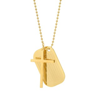 Steeltime Men's stainless steel cross and Our Father prayer dog tag pendants on ball chain. Color Options: Silver, Gold, Black - 1 of 4