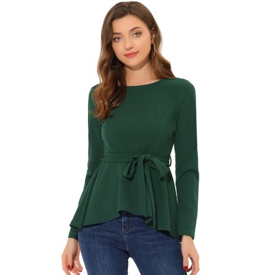 Allegra K Women's Ruffle Elegant Long Sleeve Self Tie Peplum Waist Work Blouse Shirt