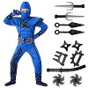 Joyfy Halloween Blue Ninja Costume for Kids, Ninja Stealth Flame Costume for Boys Girls, Halloween Kung Fu Outfit for DressUp Themed Party - 3 of 4
