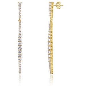 Guili Sterling Silver Gold Plated Clear Cubic Zirconia Icicle Dangle Earrings, a Shimmering and Sleek Jewelry Piece for a Contemporary Touch - 1 of 2