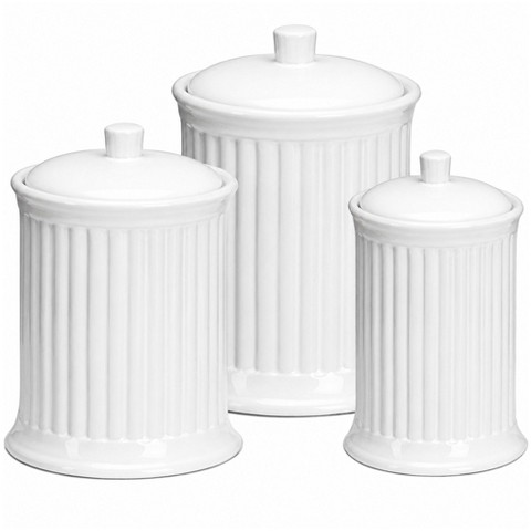 Omniware Simsbury 3-Piece Canister Set - Stoneware Kitchen Storage with Silicone-Sealed Lids, Lead-Free Glaze & Dishwasher Safe - (White)