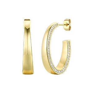 Elegant 14K Yellow Gold Plated Tapered C-Hoop Earrings Adorned with Clear Cubic Zirconia for a Sophisticated and Timeless Look - 1 of 2