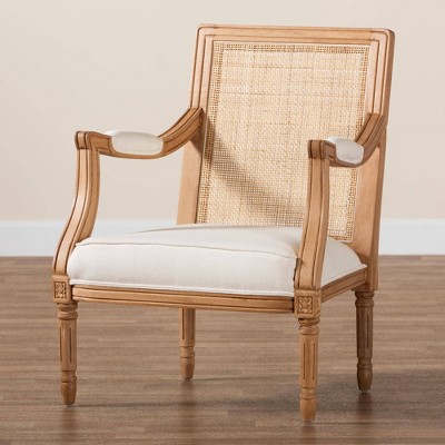 Honey Oak and Beige Woven Rattan Accent Chair