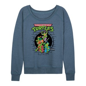 Women's - Teenage Mutant Ninja Turtles - Sewer Skateboard Lightweight French Terry Wide Neck Long Sleeve Graphic Shirt - 1 of 4