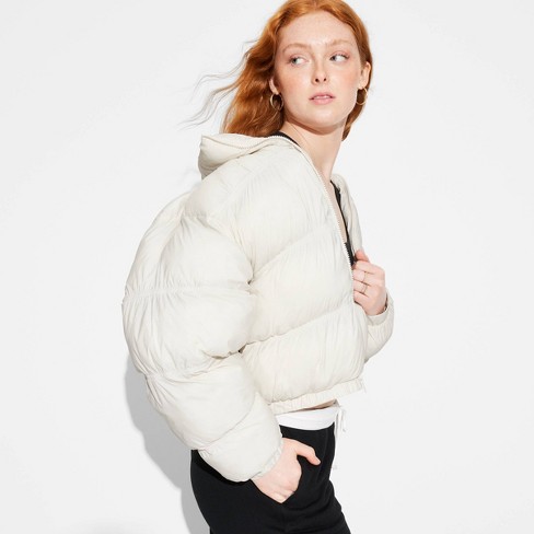 Women s Puffer Jacket Wild Fable Off white M Target