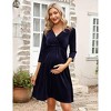 Clearlove Women's Casual 3/4 Sleeve A Line Ruffle Maternity Dress V Neck Ruched High Waist Belt Dress Midi Dress for Pregnant - 2 of 4