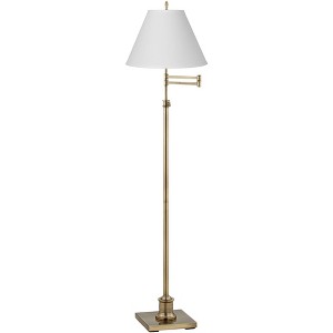 360 Lighting Swing Arm Floor Lamp Adjustable Height 70" Tall Antique Brass Antique White Linen Empire Shade for Living Room Reading Bedroom - 1 of 4