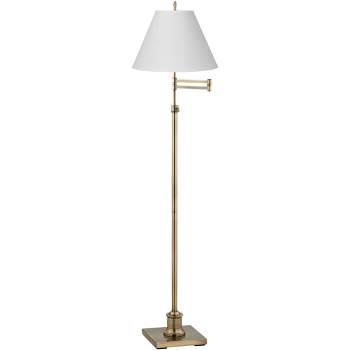 360 Lighting Swing Arm Floor Lamp Adjustable Height 70" Tall Antique Brass Antique White Linen Empire Shade for Living Room Reading Bedroom