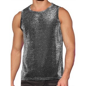 Lars Amadeus Men's Sparkle Slim Fit Shining Sleeveless Club See Through Tank Top - 1 of 4