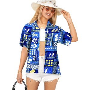 LA LEELA Button Down Shirt Floral Summer Beach Party Colorful Shirt Hawaiian Blouse Short Sleeve Vacation Dress Tee Shirts - 1 of 4