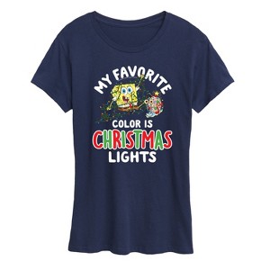 Women's - SpongeBob SquarePants - My Favorite Color Is Christmas Lights Short Sleeve Graphic T-Shirt - 1 of 4