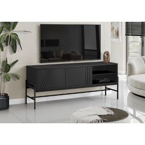 60" Stylish TV Stand with Groove Accented Cabinet, TV Console witht Open Shelf, and Wire Management for Living Room - 1 of 4