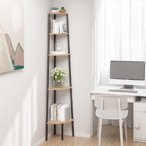 vidaXL 5-Tier Corner Shelf Light Brown and Black 17.9 in.x12.4 in.x70.9 in. - 1 of 4