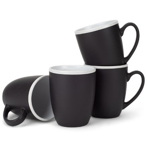 Elanze Designs Solid Color Black White Interior 16 ounce Matte Ceramic Mugs Matching Set of 4 - 1 of 4